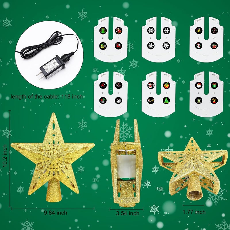 WILUX Christmas Tree Topper Projector Lights with 6 Projection Modes, Gold Star Christmas Tree Topper with Built-in LED Projector, Dynamic Projection for Christmas Party Holiday Decoration - Image 5